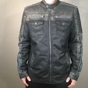Grey and Black Faux Leather Jacket